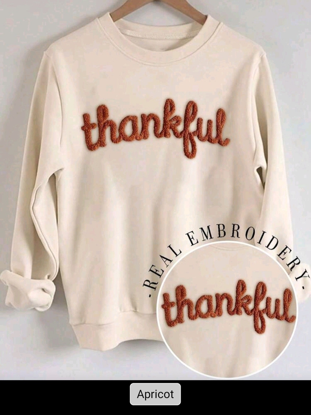 Thankful Embroidered Cream Women's Sweatshirt - Picture 6 of 7
